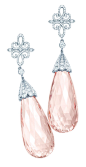 Tiffany Anniversary earrings of morganite briolettes, 54.54 total carats, with diamonds in platinum.