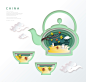 茶香四溢 剪纸风格 中国元素 中国风插图插画设计AI民俗民风素材下载-优图-UPPSD