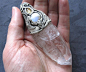 Lemurian Crystal - unpolished raw natural stone Pendant - clay bail - hand formed - moonstone and citrine accent: 