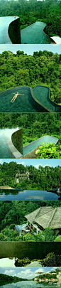 巴厘岛乌布空中花园的双层无边泳池。