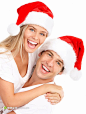 头戴圣诞帽的情侣高清设计背景图片素材