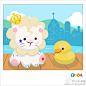 #QUBA小劇場# Baby white lion："Rubber Duck!! I don't know why you are so popular now?? Anyway, Please Join us.."小白狮：“橡皮鸭仔仔！！我不知道你为什么最近这么的流行，但无论如何，请你加入我们吧！”#橡皮鴨# #插画# #动物# #狮子# #鸭子# #可爱# #原创#