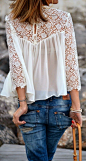 Zara White Romantic Crop Lace Blouse  #Zara Blouses #Romantic Lace Blouses  #Estilo propio by Pili Outfits: 