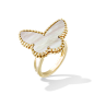 Lucky Alhambra幸运系列蝴蝶戒指 - Van Cleef & Arpels : 精致的白色珍珠母贝与黄金珠饰相互映衬，打造出这款蝴蝶戒指。 