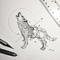 菲律宾画家 Kerby Rosanes 几何图形与动物融合插画Geometrica tattoo一半几何一半动物手绘图狼纹身手稿
