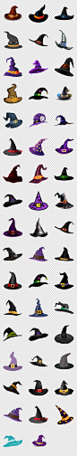 童话故事魔法女巫帽手绘万圣节紫色巫帽素材
