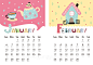 2019年卡通猪创意日历EPS矢量模版 Cute Calendar for 2019. vector illustration :  