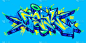 蓝色抽象城市涂鸦街道艺术字Tesl字母矢量插图