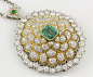 BUCCELLATI Diamond Emerald Platinum Gold Brooch/Pendant Necklace image 2