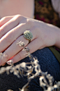 Moss Green Crysanthemum Flower Ring // Gray Lily by peachtreelane