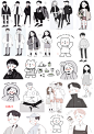 日韩系手绘北欧女孩情侣简笔条线卡通人物男孩打印手帐贴纸不干胶-淘宝网