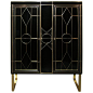 Italian Art Deco Style Black Glass Cabinet/Bar with Bronze Highlights | From a unique collection of antique and modern cabinets at https://www.1stdibs.com/furniture/storage-case-pieces/cabinets/: 
