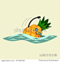 Cute Pineapple cartoon character is engaged in swimming. Eating healthy and fitness. Flat retro style illustration concept.