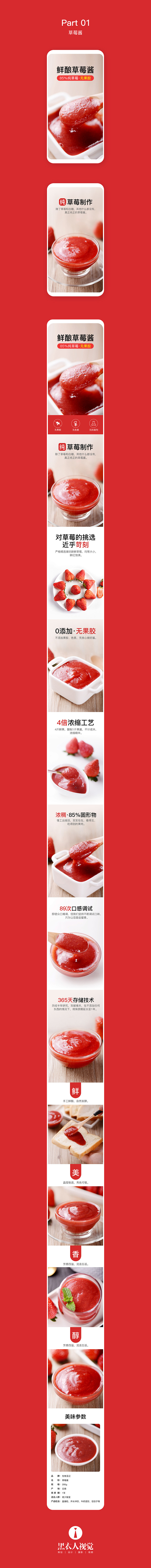 4个果酱食品详情页：桂花酱、蓝莓酱、草莓...