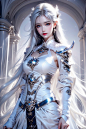  High quality, masterpiece, 1girl, white armor, silver hair