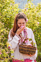 Girl picking roses at the Rose festival in Bulgaria - stock photo