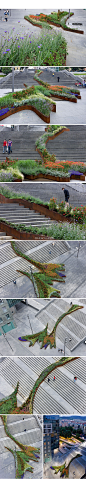 【毕尔巴鄂市：“花园上楼梯”】这个名为“花园上楼梯”小型公园，位于两幢矾崎新大厦之间。具体做法是在阶梯上种植本地和外地的植物，延伸到建筑师圣地亚哥·卡拉特拉瓦设计的“内尔韦恩河步行桥”Nervion River Footbridge