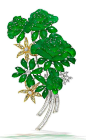 A jadeite and diamond brooch Formed as a flower spray, set with bright apple green carved jadeite flower heads, the largest measuring approximately 18.1 x 29.7 x 2.8mm, interspersed with flowerheads set with round brilliant-cut diamonds, some of yellow hu