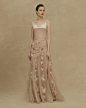 Ulyana Sergeenko | Spring 2019 Couture | 23 Beige strappy maxi dress with floral embellishments