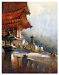 kiyomizu temple - kyoto by Thomas W. Schaller Watercolor ~ 22 inches x 15 inches: 