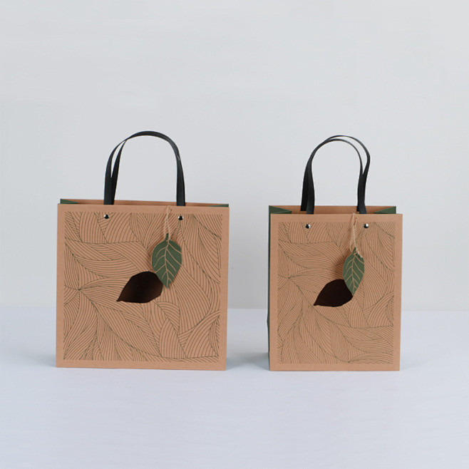 新品现货绿叶牛皮纸手提袋通用礼品袋创意时...