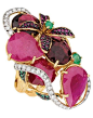 Multi Gemstone Diamond Flora Haute Ring by Goldesign