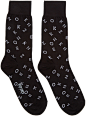 Kenzo - Black & White Letter Socks : Mid-calf socks in black. Letter motif throughout in white.  Ribbed cuffs. Logo printed at sole in white. Tonal stitching. 