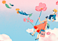 Illustrations for Incheon International Airport : Spring advertising campaign for the Incheon International Airport, illustrated a wonderland with blossom flowers over the cloud.