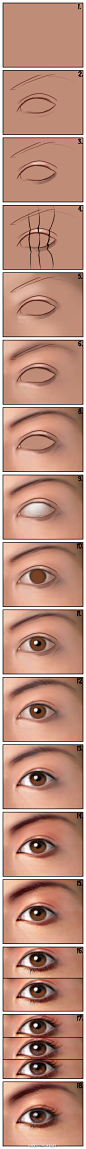 原画人CG艺术家联盟网：教你如何画眼睛！美丽的眼睛详细绘画过程。没有解说，自己理解哦！