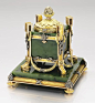 A magnificent Fabergé hardstone inkwell with jewelled gold mounts, workmaster Michael Perchin, St Petersburg, 1899-1903: 