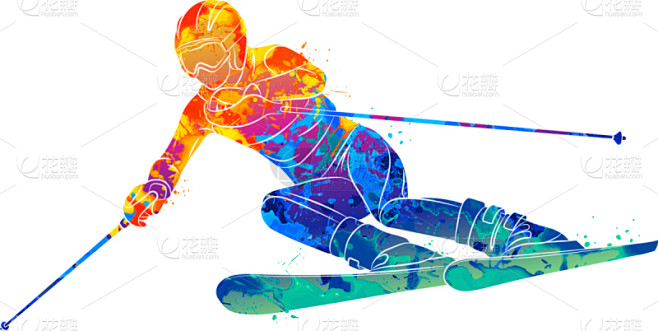 滑雪运动,抽象,障碍滑雪赛,巨大的,水彩...
