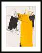 Abstract Oil painting on paper Black Yellow on white by kuzennyArt