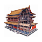 中国古建筑素材 古风场景房屋线稿水彩插画教程 XH014-淘宝网