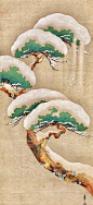 Cropped. "Pine Tree and Snow". Japanese hanging scroll. Edo period. Suzuki Kiitsu (Japanese, 1796–1858). MFA Boston.