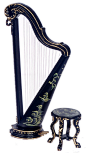 Dollhouse Miniature Platinum Collection Black Harp with Stool