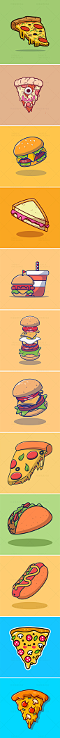 卡通可爱美食食物寿司汉堡披萨玉米饼热狗形象图标插画AI矢量素材-淘宝网