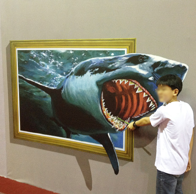 3D立体画素材、3d墙绘素材、3d画鲨鱼