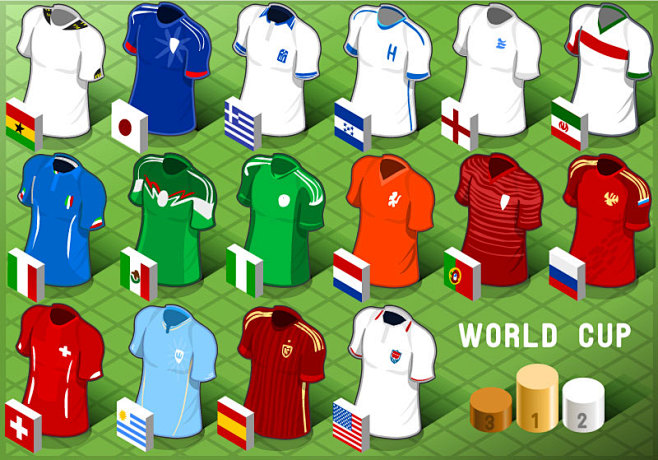 16款世界杯球服设计矢量素材，素材格式：...