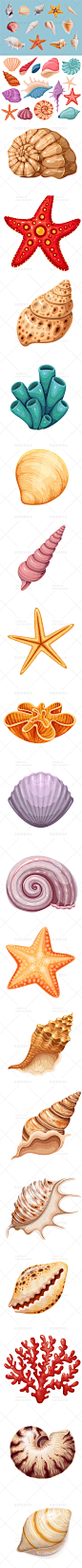 卡通手绘海洋生物贝壳海星海螺珊瑚装饰图标插画AI矢量设计素材-淘宝网