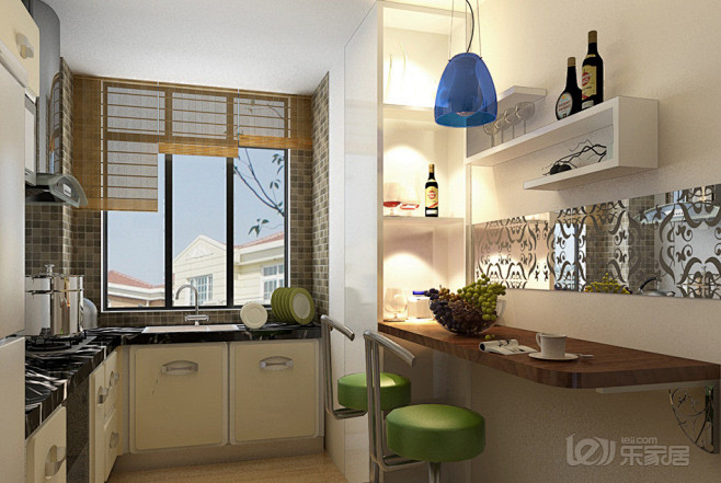 现代简约风格开放式厨房吧台装修效果图