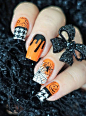 60+ Halloween Nail Art Ideas : 
There are so many fun designs to choose from and depending on the costume for your Halloween, you should pick the one that suits your costume theme the best. Zombie nails,Skull nails, witch nails, spider nails, pumpkin nail