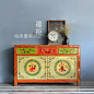 中式做旧家具彩绘三屉二门多功能装饰柜仿古餐边柜新古典中式家具