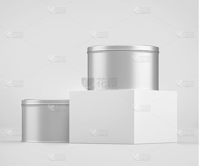 白色圆锡罐模型，空白食物容器