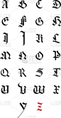 向量字母表。手绘中世纪字母