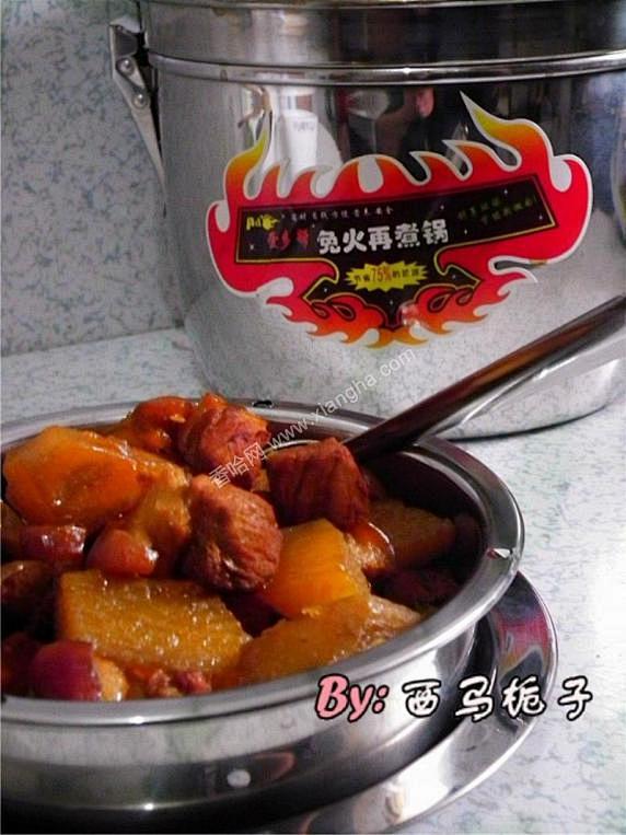 [五花肉炖山药]用料：五花肉、山药、料酒...