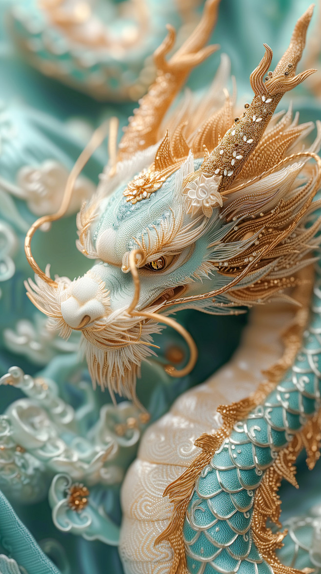 中国龙 刺绣 3D 龙年 龙素材