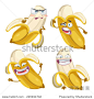 Vector set of cartoon character with many expressions of banana