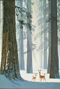 Ralph Hulett.(American, 1915~1974)，喜欢作品中的林中鹿。(o´ω`o)