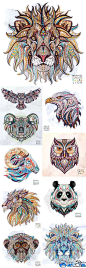 Ethnic Patterned Animal Head. Totem. Tattoo design. T-shirts - 19 Vector