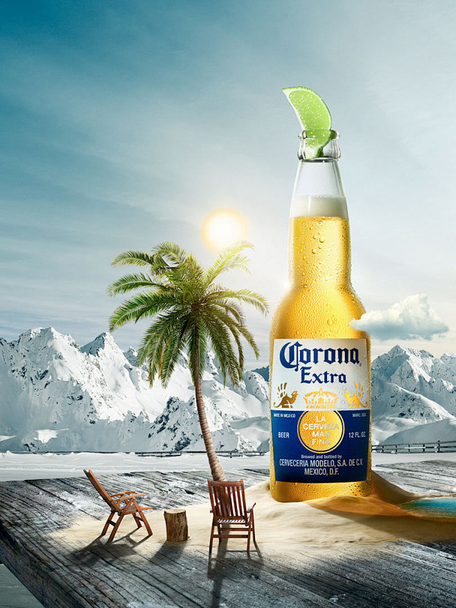 科罗娜啤酒PS创意合成广告设计，来源自黄...
